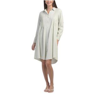 4 OUR DREAMERS Linen Blend Long Sleeve Micro Pleated Shirt Mini Dress